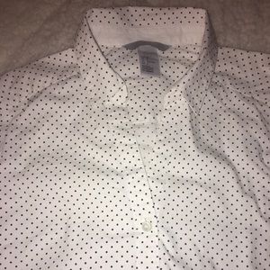White polka dot button down